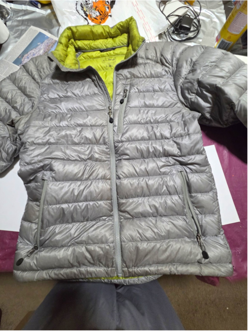 L.L. Bean Men's S Ultralight 850 DownTek Pertex Puffer Jacket Packable Gray